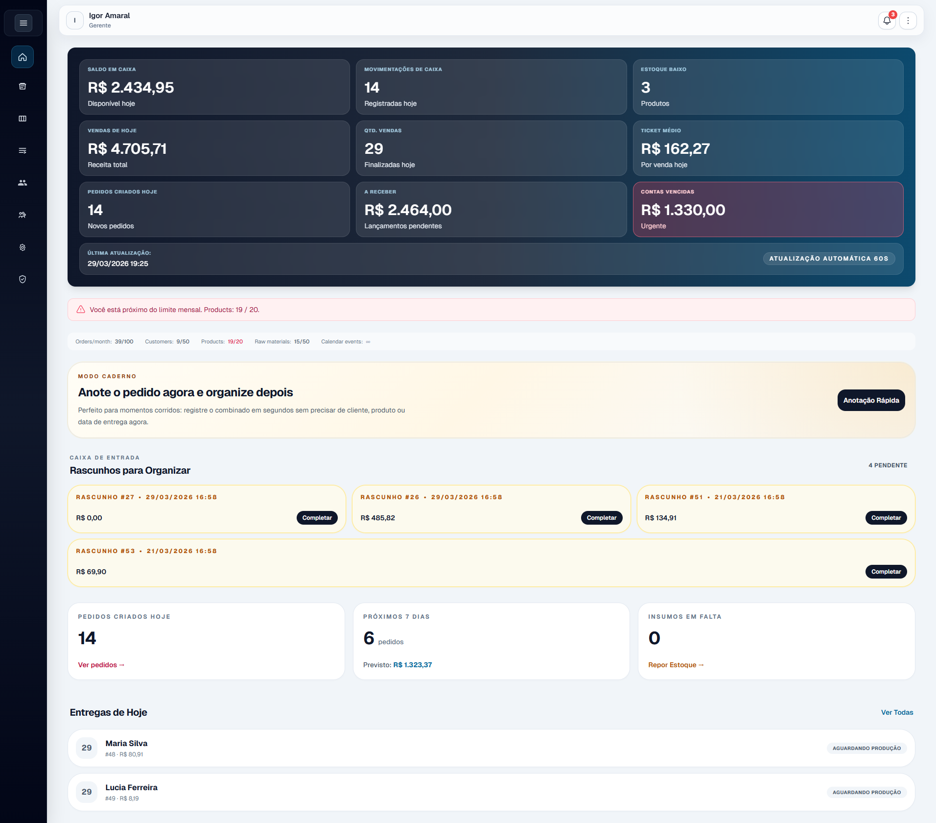 Dashboard do Kyojin no desktop