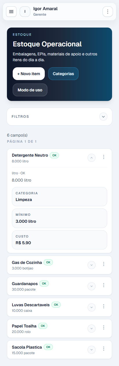 Estoque operacional no celular