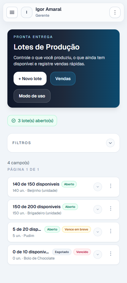 Lote de produção no celular